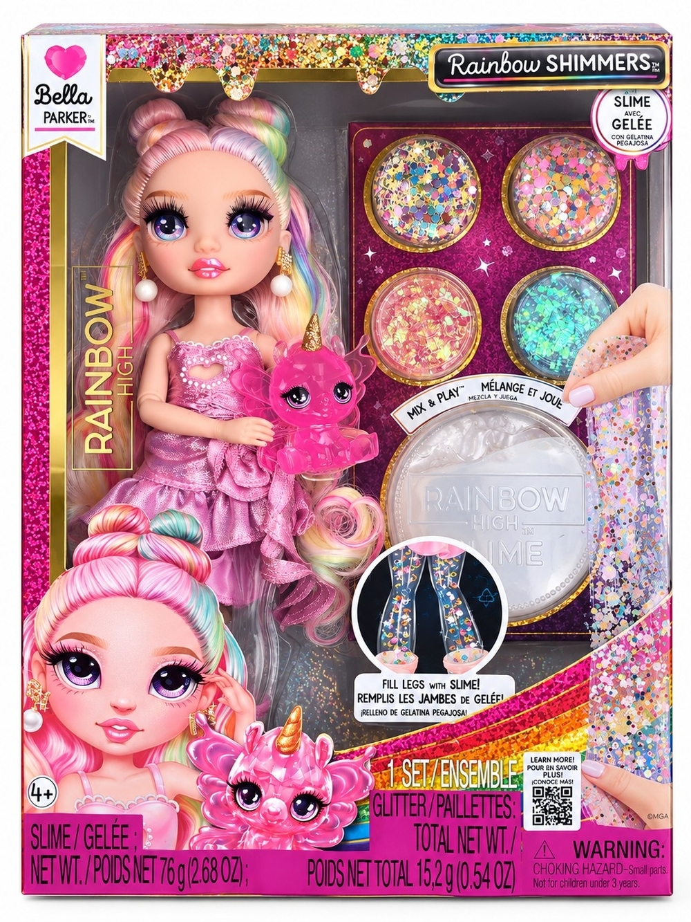 Abella Pink Rainbow Hair Glitter Slime Doll Playset